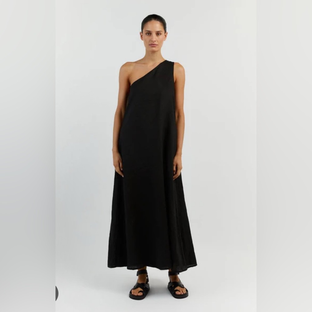 DISSH black amber one shoulder linen dress size 0